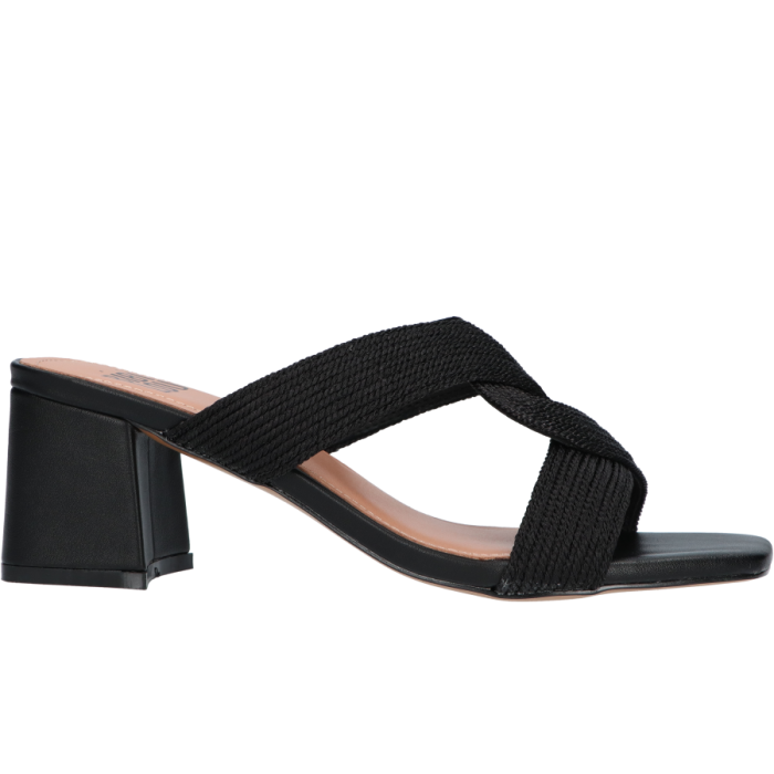 Zwart gevlochten Bibi Lou 851Z94 Negro dames slipper.