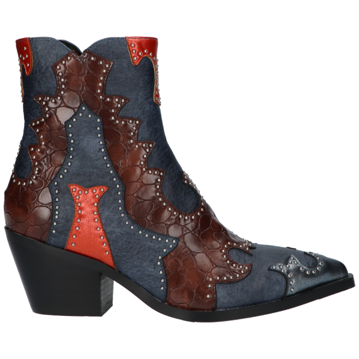 Blauw leren Noa Harmon 9098 M50 dames western enkellaars.