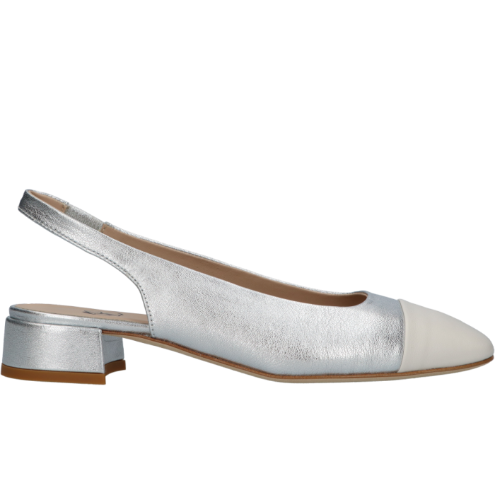 Zilveren metallic leren Odare Antwerp Girona Silver Off White dames slingback pump.