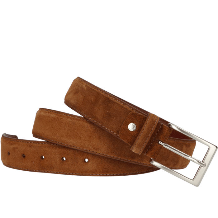 Cognac suède leren Officine Napoli 2035 Brandy heren riem.