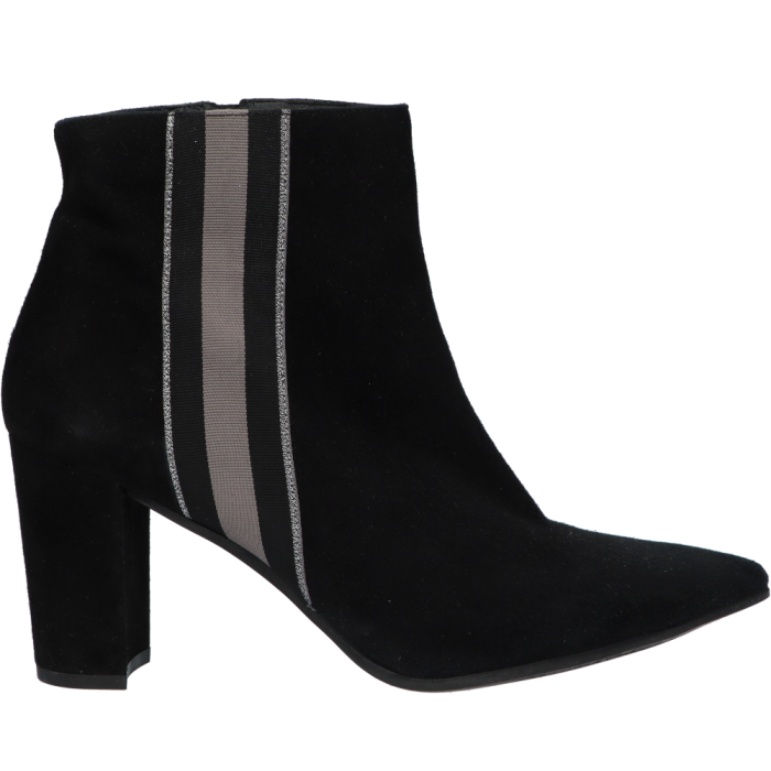 Zwarte suède Pedro Miralles 24781 negro dames enkellaars met grijze band.